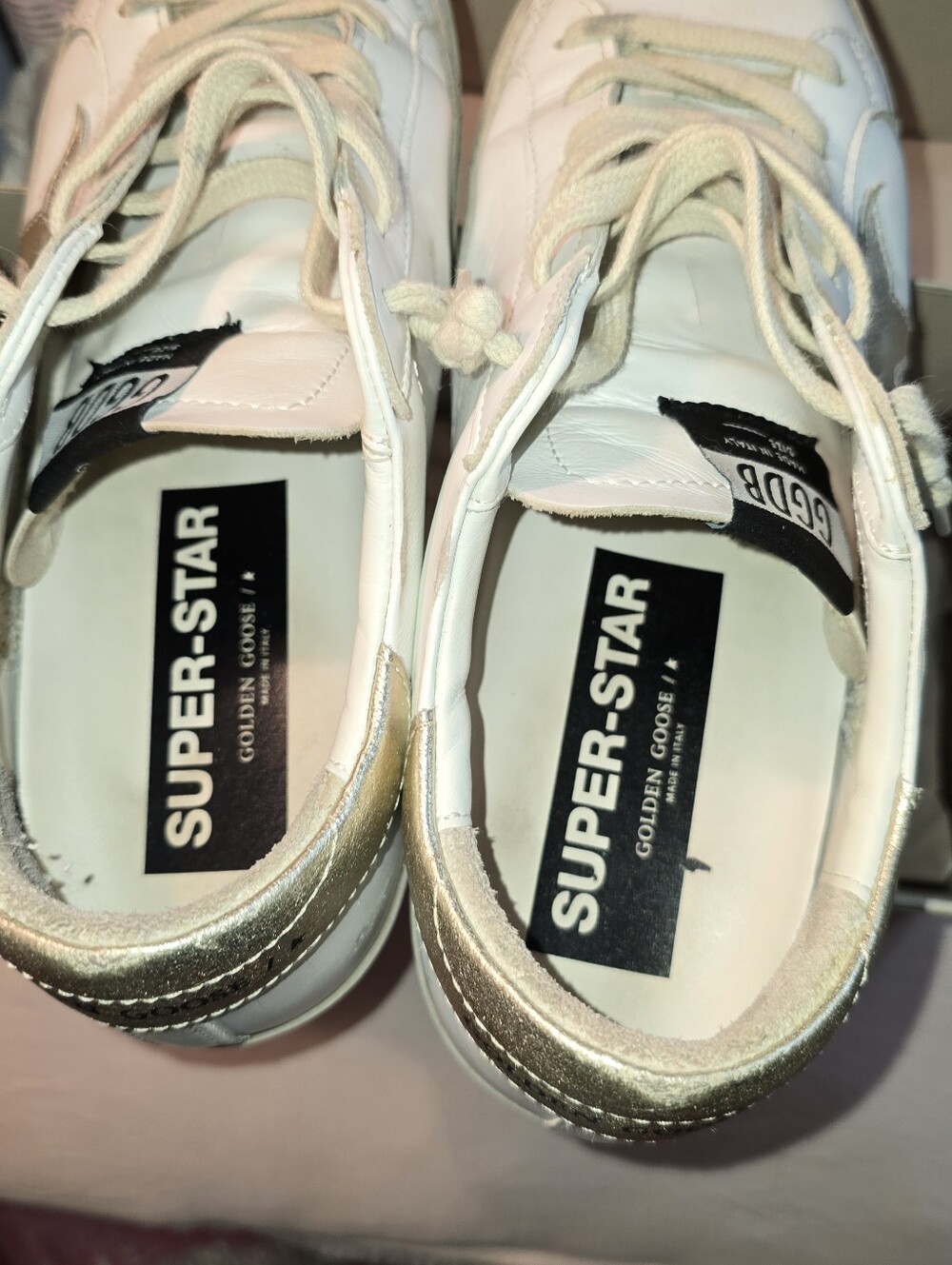 Golden Goose White/ Gold Leather Super Star Sneakers  sz 40 - Picture 6 of 11